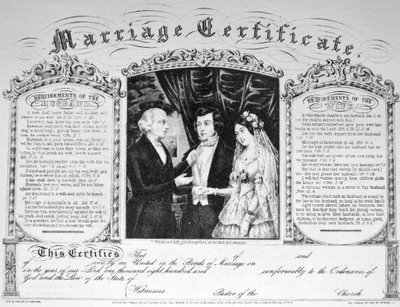 Il certificato di matrimonio da N. and Ives, J.M. Currier